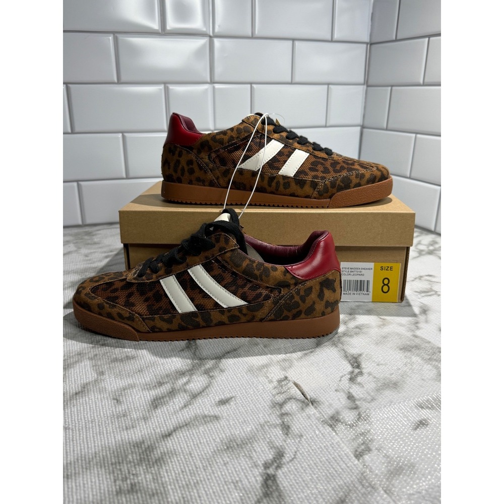 Steve Madden BNTT01S1 Leopard Print Sneakers Womens 8 Brown Red Gum Sole New